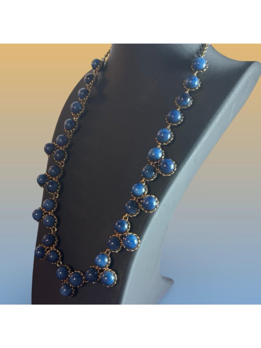 Ann Taylor Necklace With Blue Beads Retro Charm Lobster Clasp Closure Statement - Picture 2 of 10